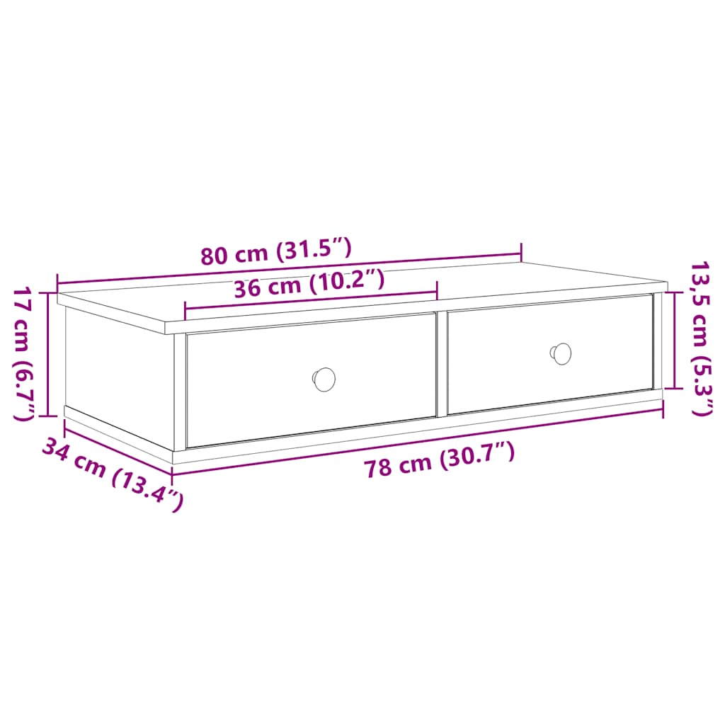 vidaXL Estante de pared con cajones madera contrachapada gris hormigón