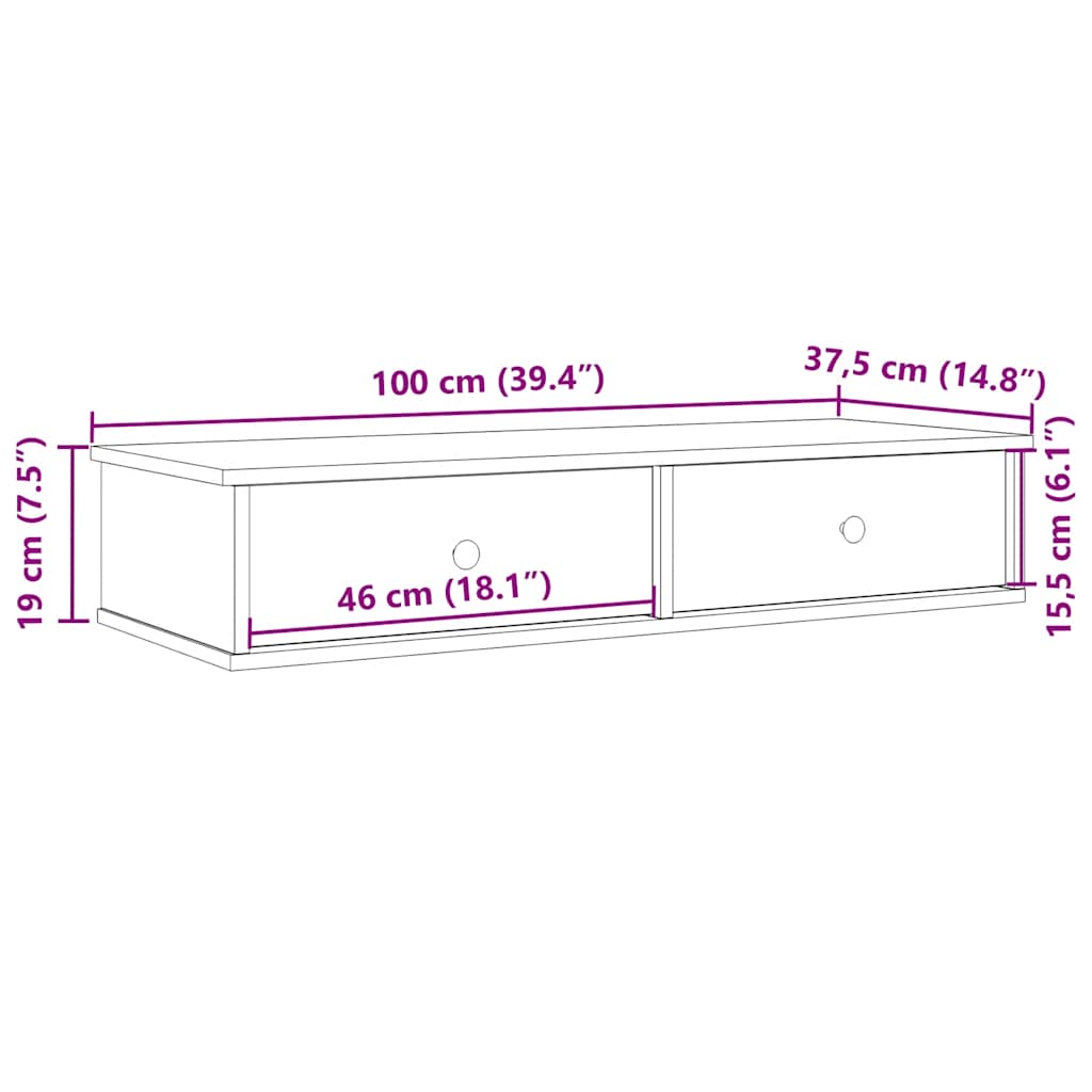 vidaXL Estante de pared con cajones madera contrachapada gris hormigón