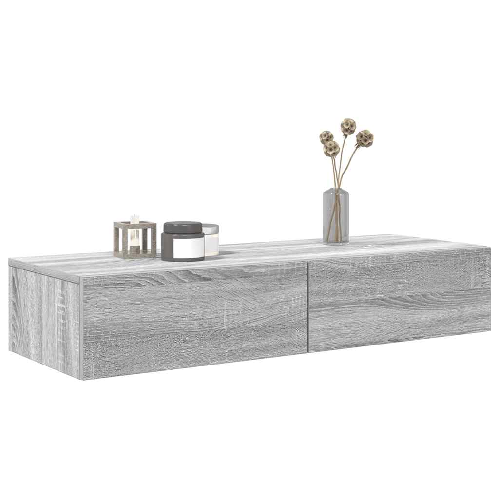 vidaXL Estante de pared con cajones madera contrachapada sonoma gris