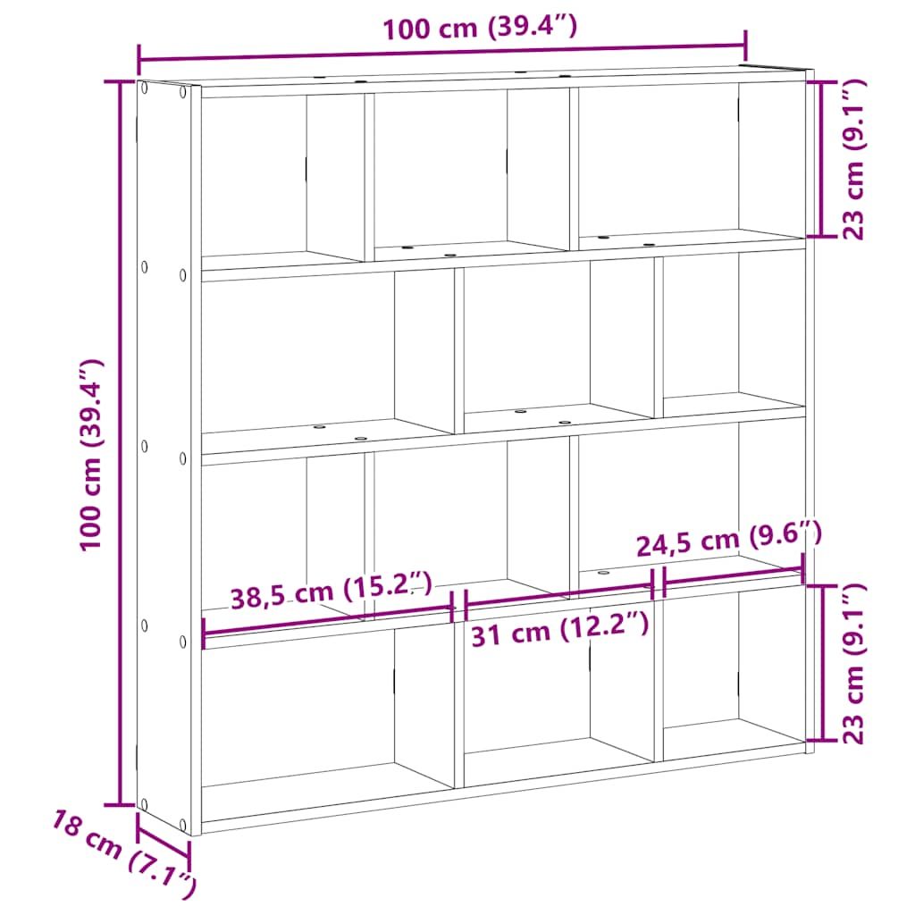 vidaXL Estante cubo pared 12 compartimentos madera ingeniería blanco