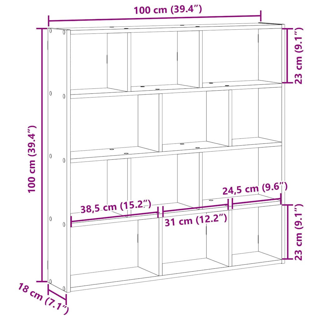 vidaXL Estante cubo de pared 12 compartimentos madera roble sonoma