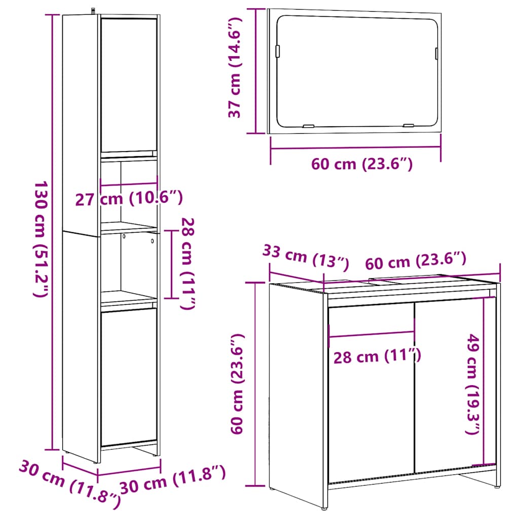 vidaXL Set muebles de baño 2 piezas madera contrachapada gris hormigón