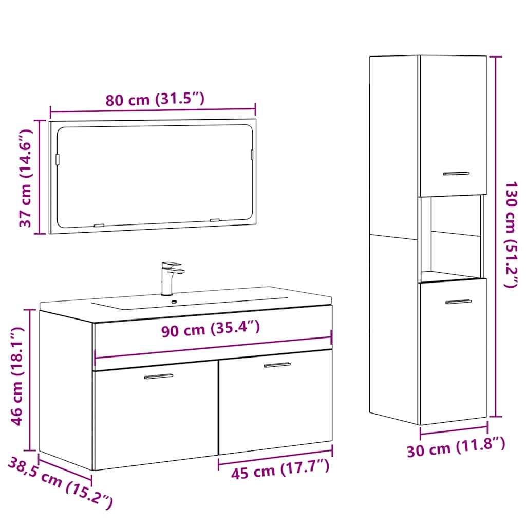 vidaXL Set muebles de baño 2 piezas madera contrachapada gris hormigón