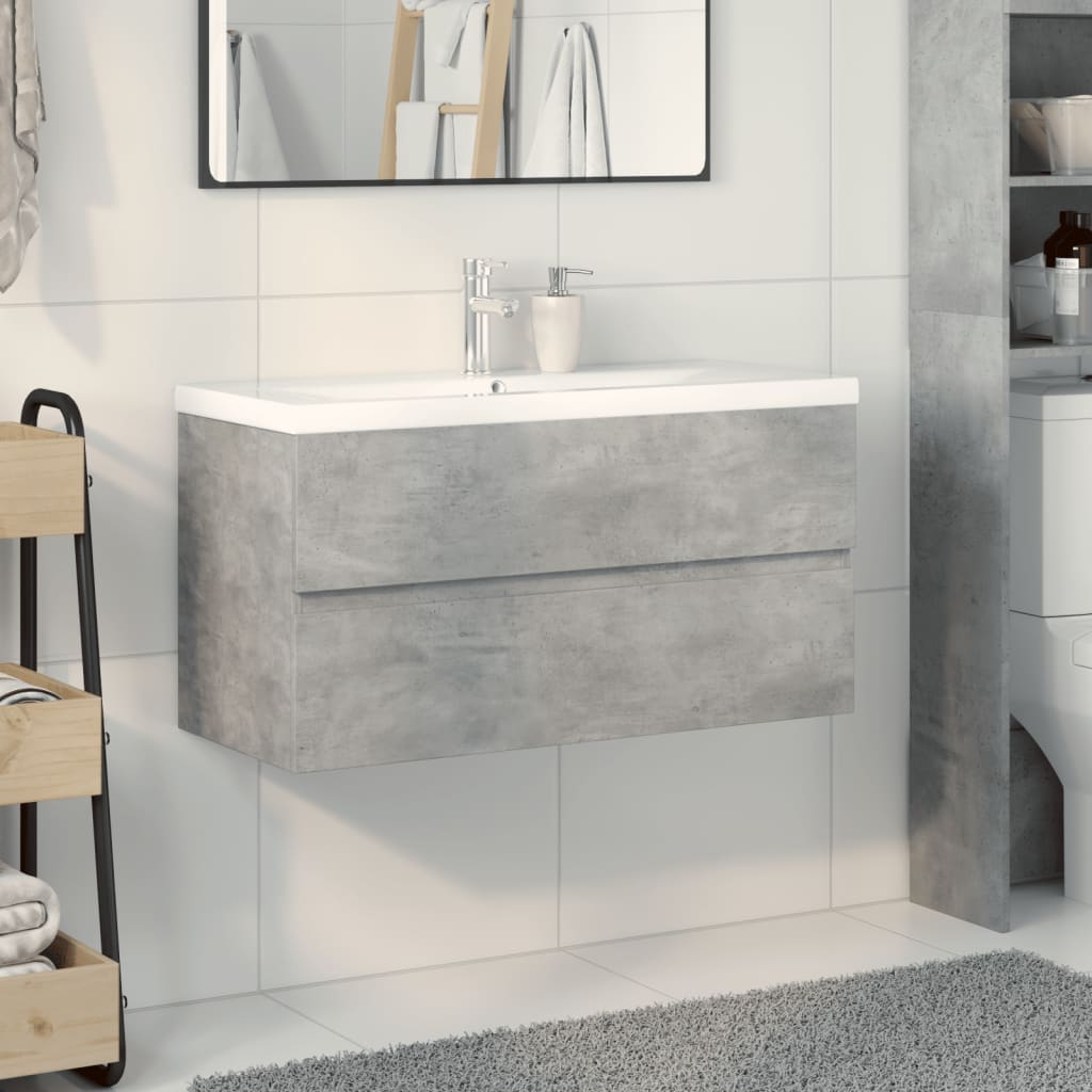 vidaXL Set muebles de baño 2 piezas madera contrachapada gris hormigón