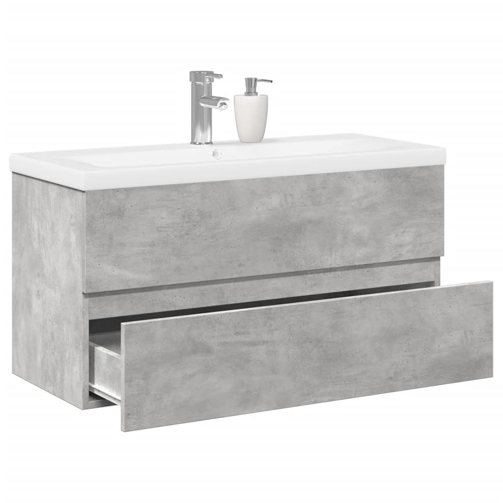 vidaXL Set muebles de baño 2 piezas madera contrachapada gris hormigón