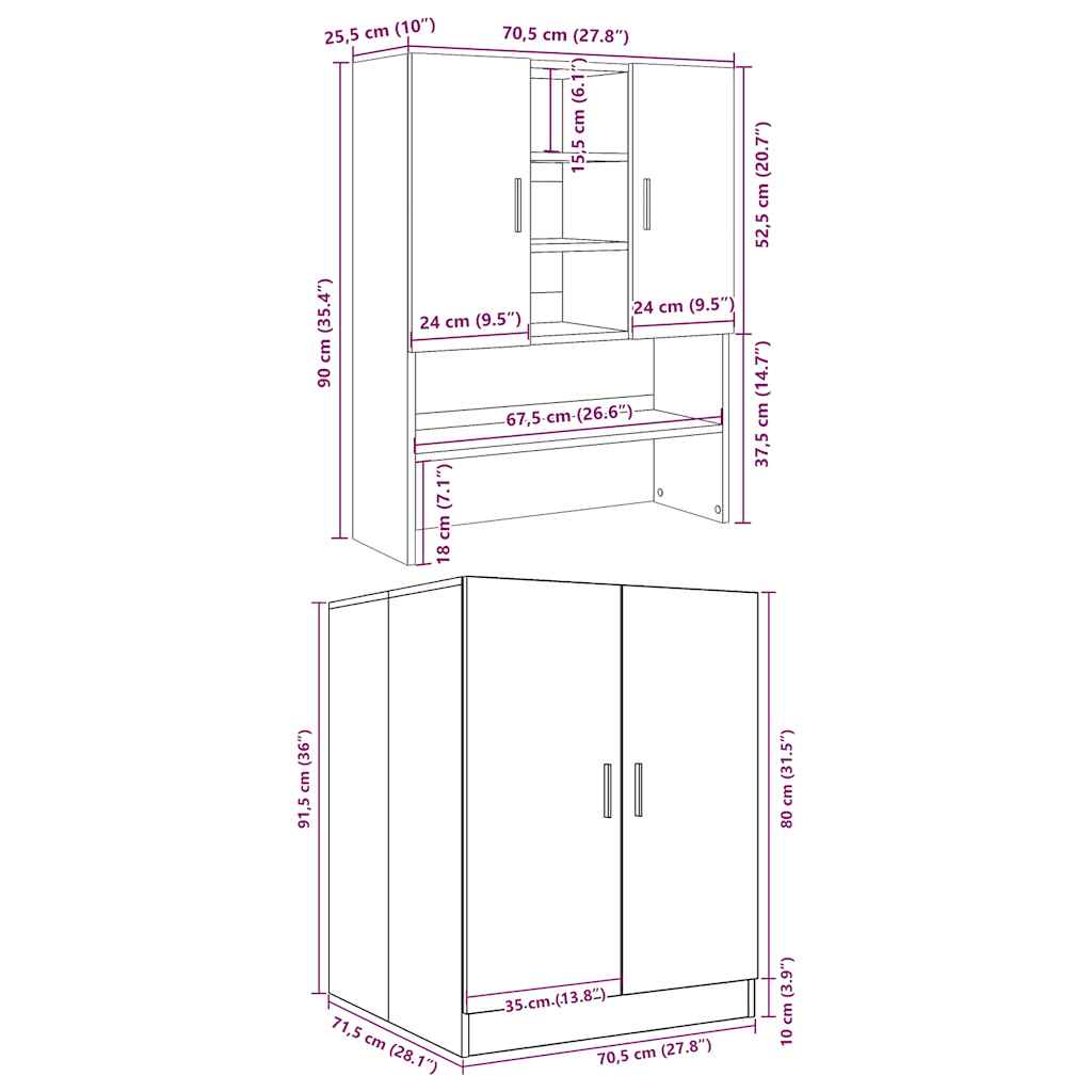 vidaXL Muebles para lavadora 2 pzas madera de ingeniería gris hormigón