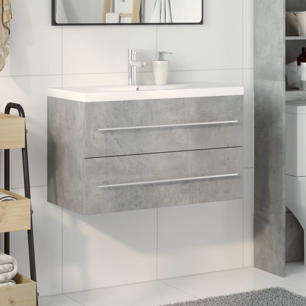 vidaXL Set muebles de baño 2 piezas madera contrachapada gris hormigón