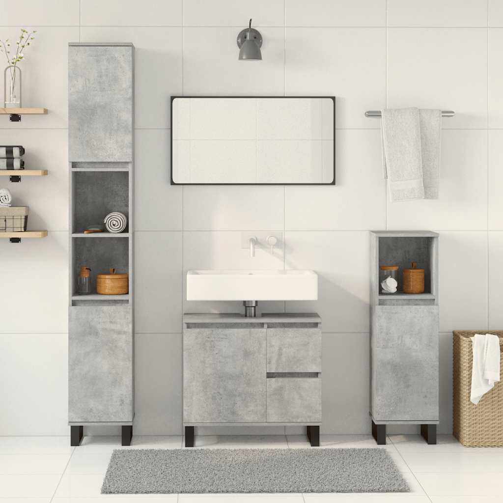 vidaXL Set muebles de baño 2 piezas madera contrachapada gris hormigón