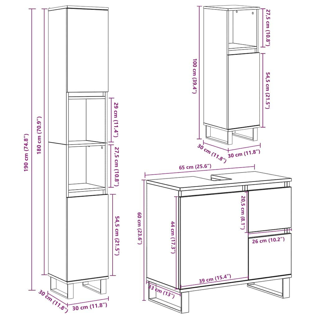 vidaXL Set muebles de baño 2 piezas madera contrachapada gris hormigón