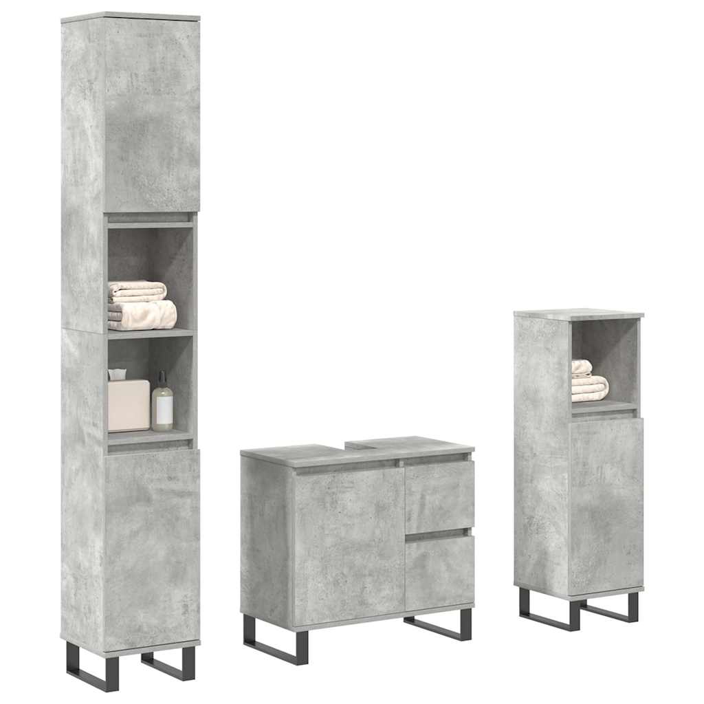 vidaXL Set muebles de baño 2 piezas madera contrachapada gris hormigón