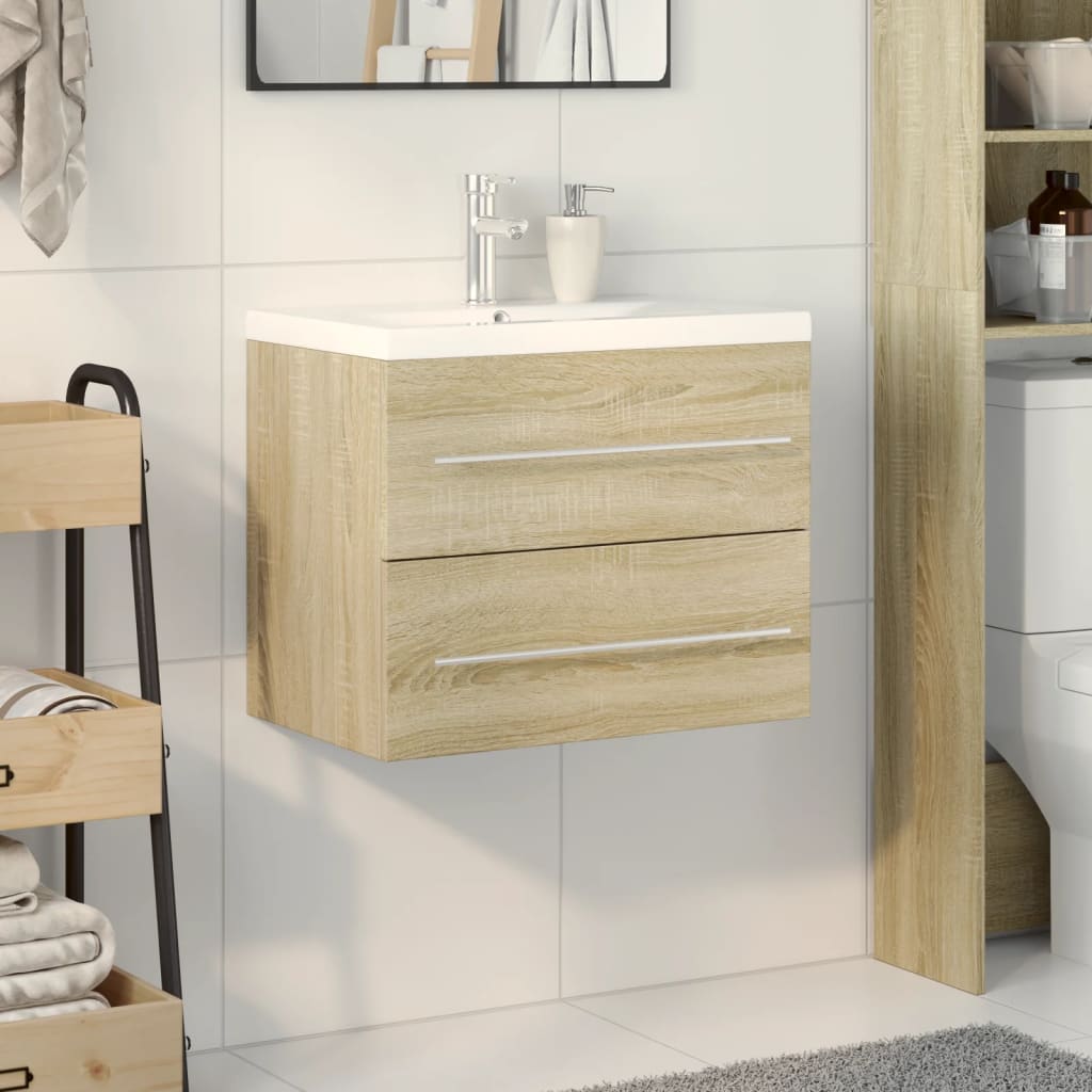 vidaXL Set de muebles de baño 2 pzas madera contrachapada roble Sonoma