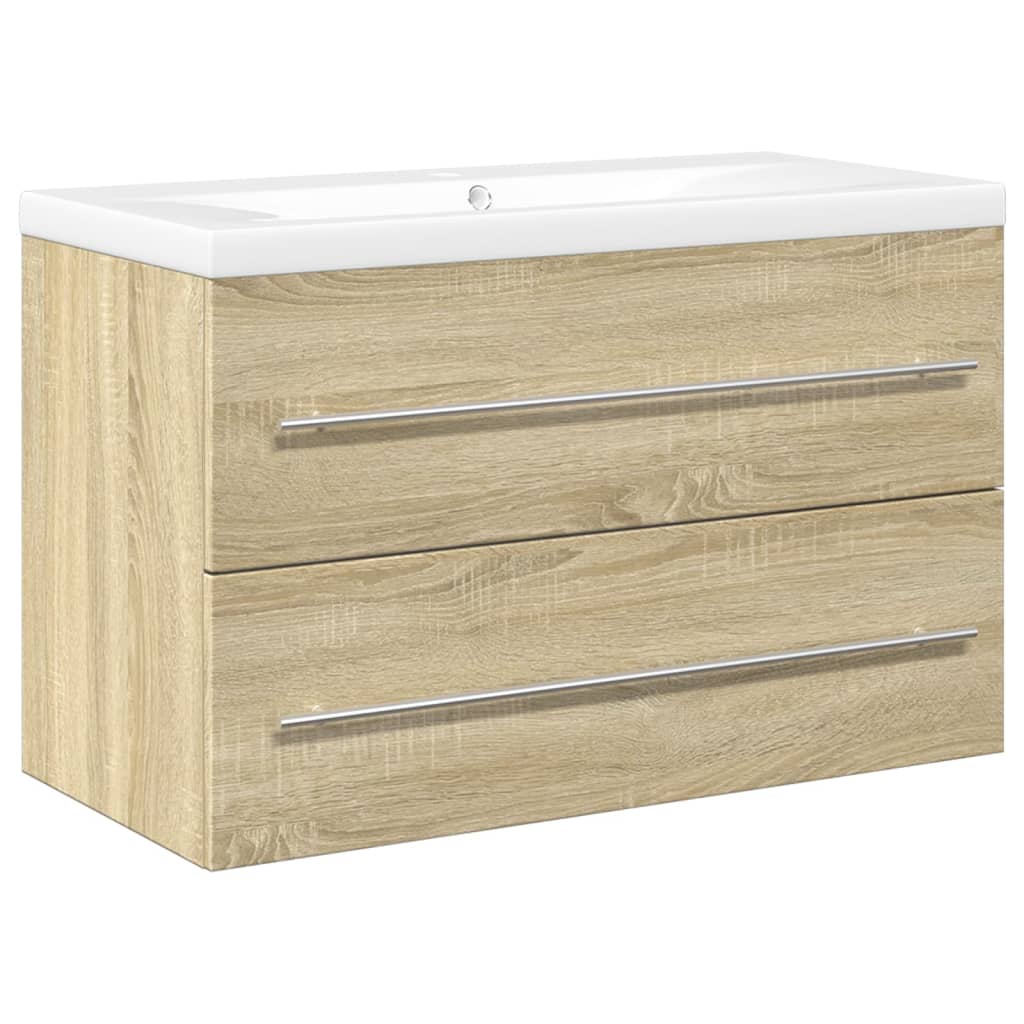 vidaXL Set de muebles de baño 2 pzas madera contrachapada roble Sonoma