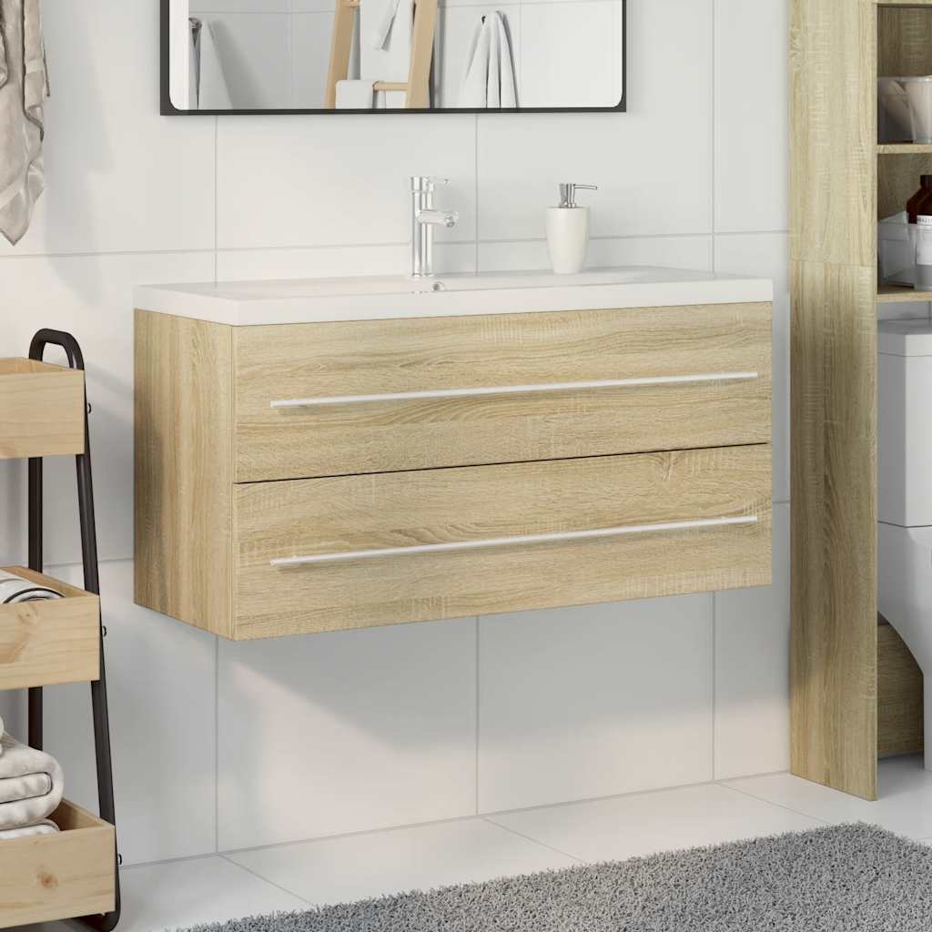 vidaXL Set de muebles de baño 2 pzas madera contrachapada roble Sonoma