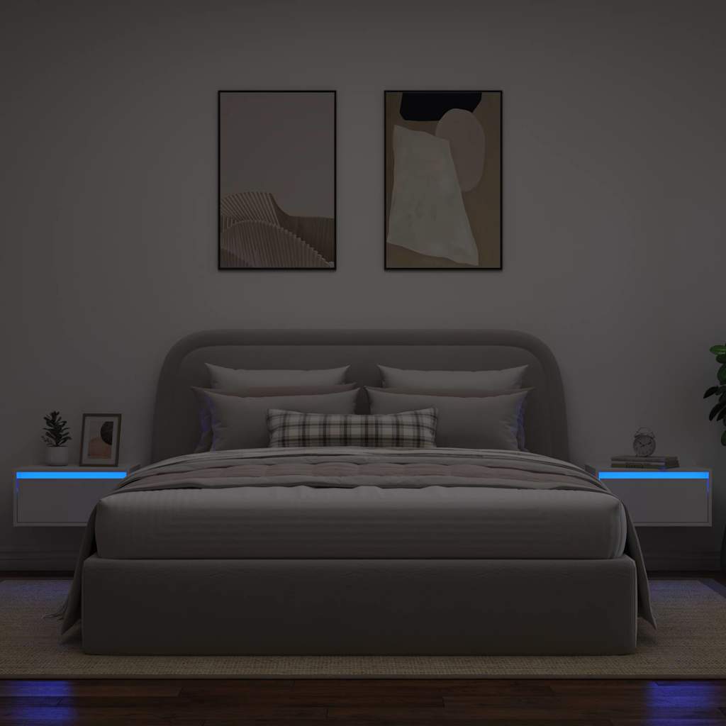 vidaXL Mesitas de noche de pared con luces LED 2 unidades blanco