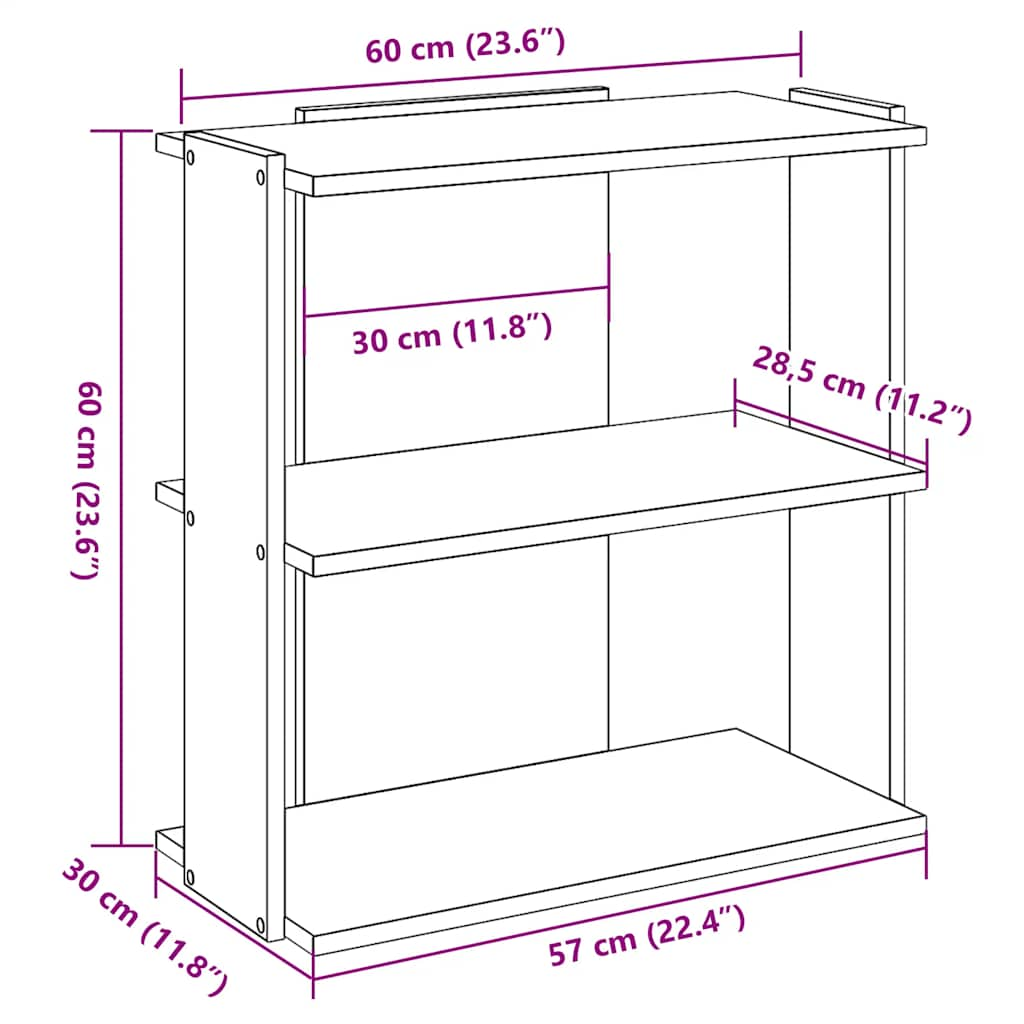 vidaXL Librería 3 niveles madera ingeniería blanco 60x30x60 cm