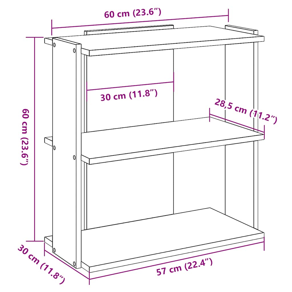 vidaXL Librería de 3 estantes madera de ingeniería negro 60x30x60 cm