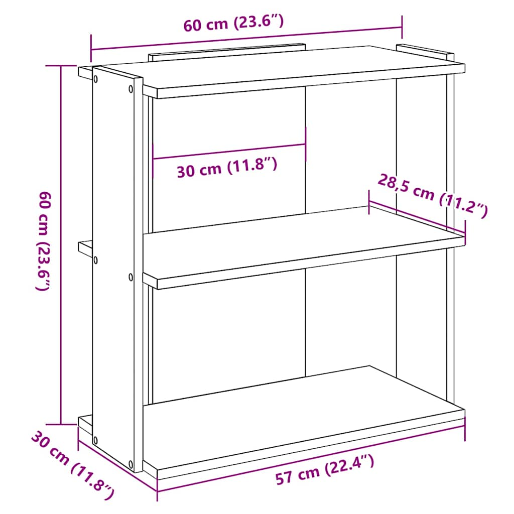 vidaXL Librería 3 estantes madera ingeniería roble Sonoma 60x30x60 cm