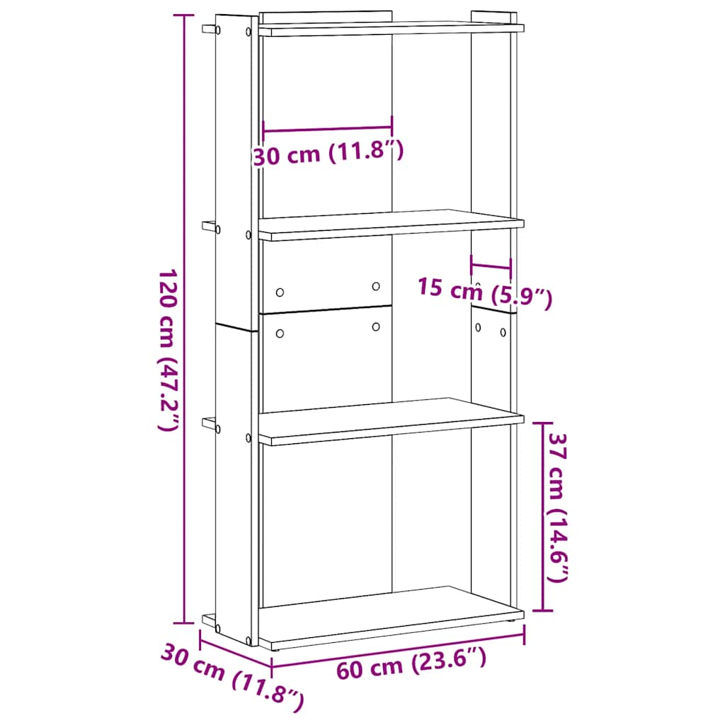 vidaXL Librería 3 niveles madera ingeniería blanco 60x30x120 cm