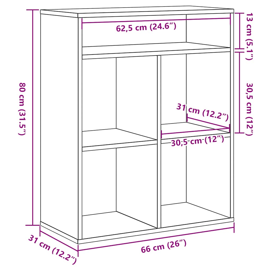 vidaXL Estantería madera ingeniería color roble 66x31x80 cm