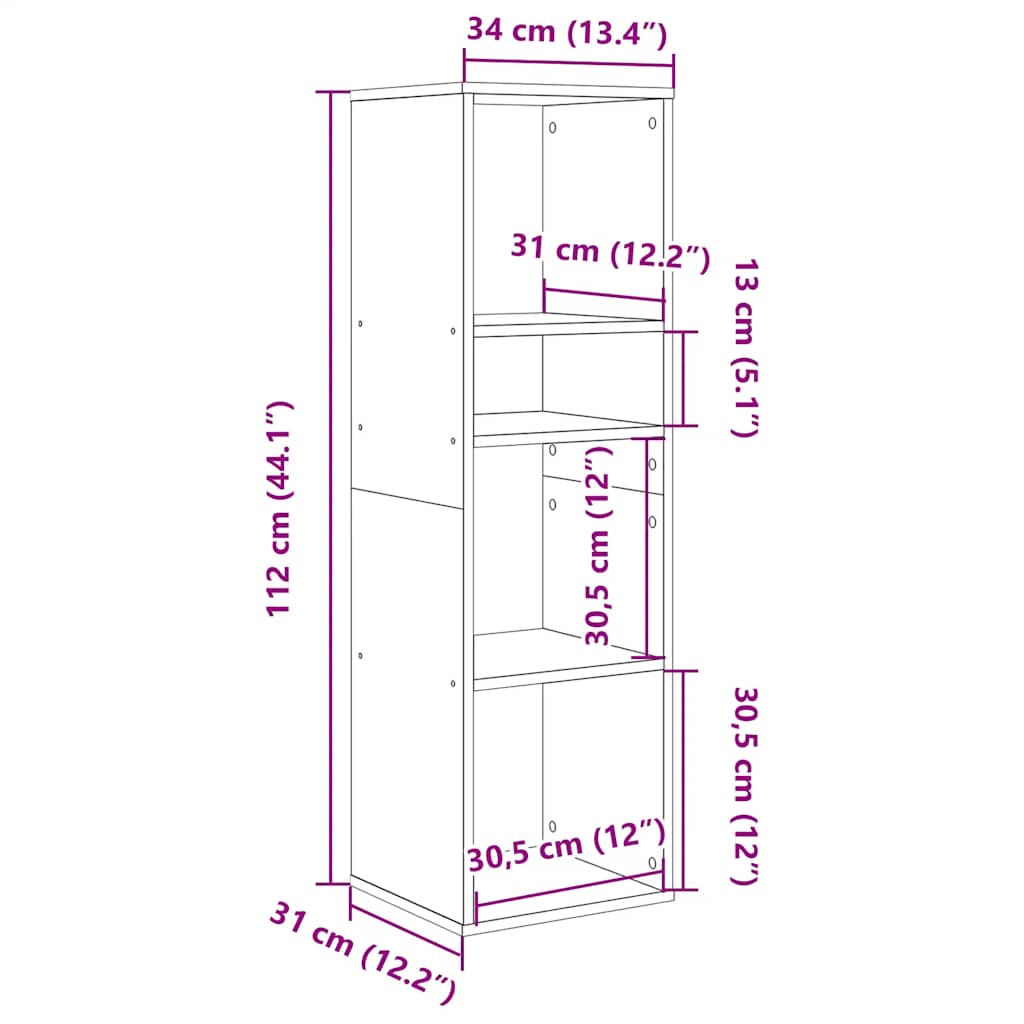 vidaXL Estantería madera de ingeniería color gris sonoma 34x31x112 cm