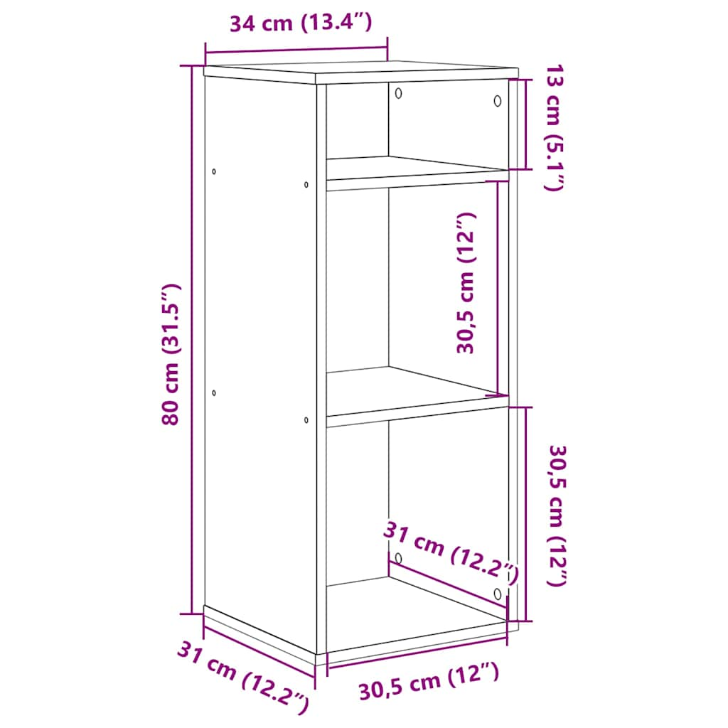 vidaXL Estantería madera contrachapada gris hormigón 34x31x80 cm