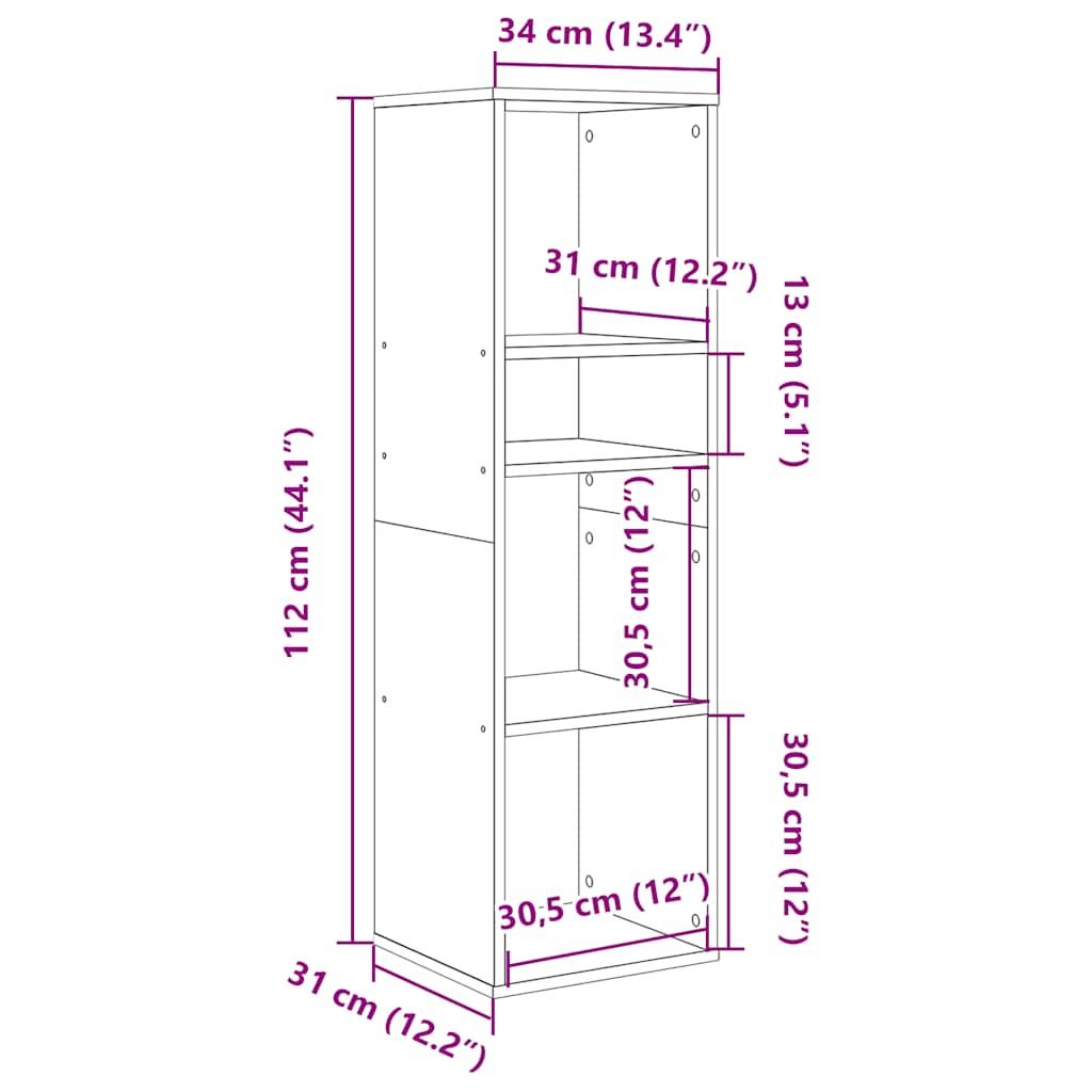 vidaXL Estantería madera ingeniería gris hormigón 34x31x112 cm