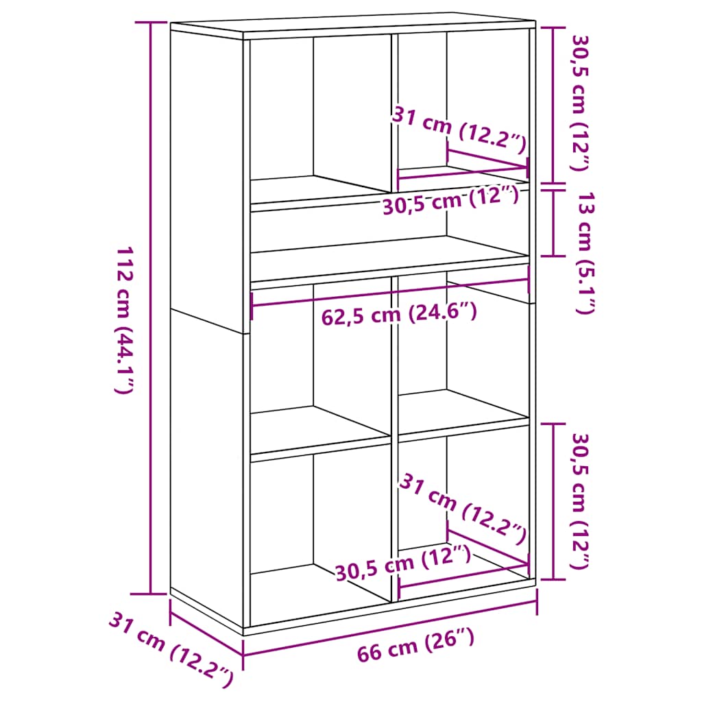 vidaXL Estantería madera de ingeniería color marrón roble 66x31x112 cm