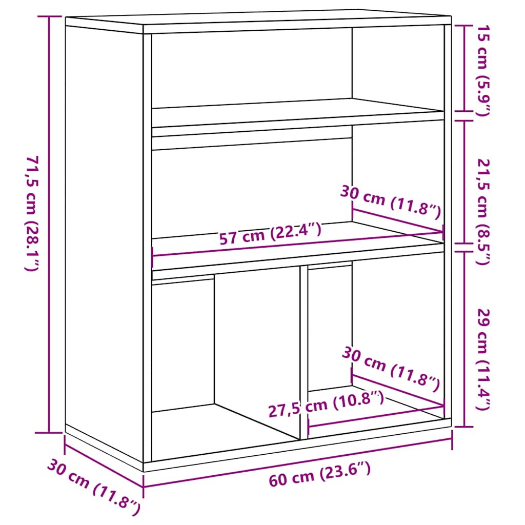 vidaXL Estantería madera contrachapada gris hormigón 60x30x71,5 cm