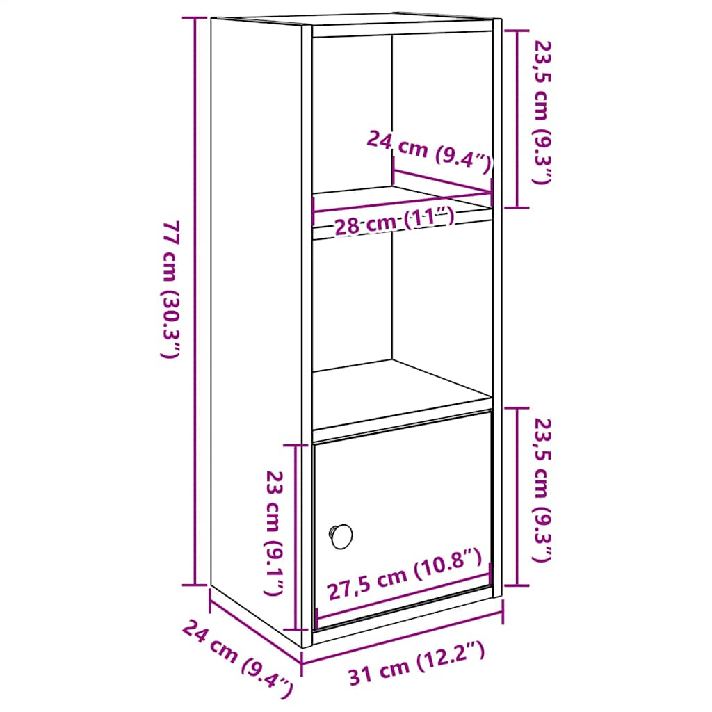 vidaXL Estantería de madera de ingeniería marrón roble 31x24x77 cm