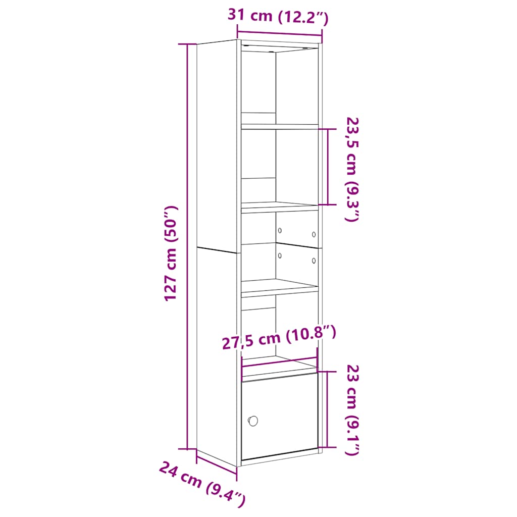 vidaXL Estantería de madera de ingeniería blanca 31x24x127 cm