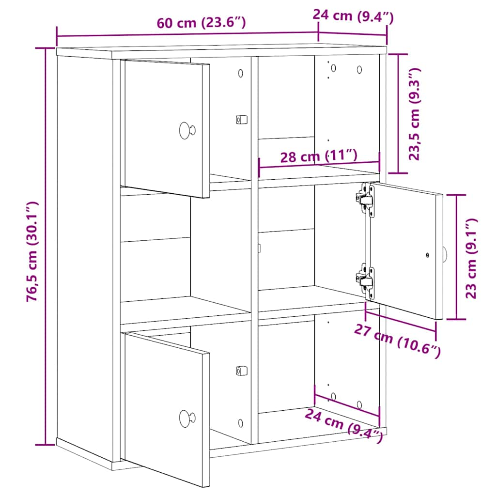 vidaXL Librería de madera contrachapada roble negro 60x24x76,5 cm