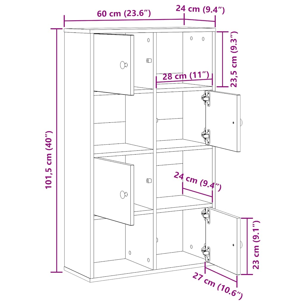 vidaXL Estantería de madera de ingeniería roble negro 60x24x101,5 cm