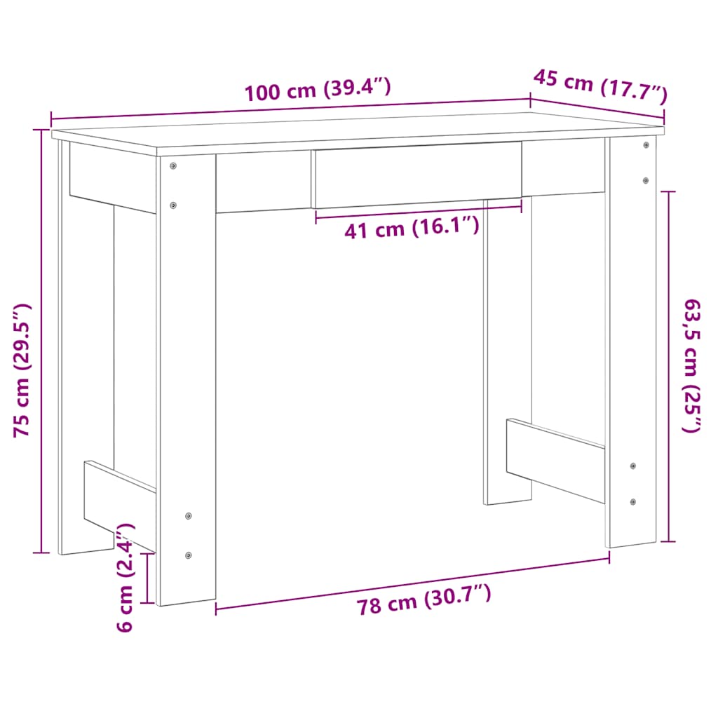 vidaXL Escritorio de madera contrachapada blanco 100x45x75 cm