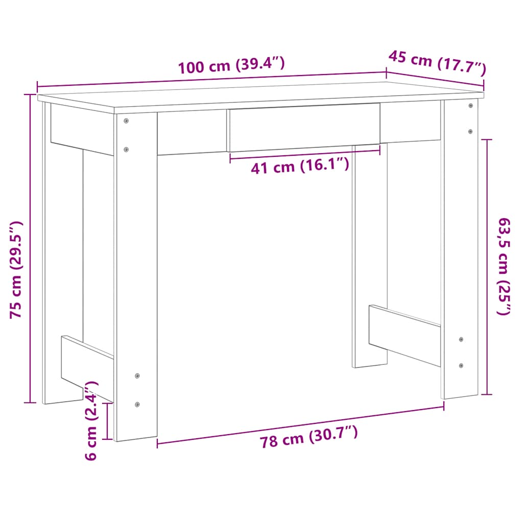 vidaXL Escritorio de madera contrachapada roble ahumado 100x45x75 cm