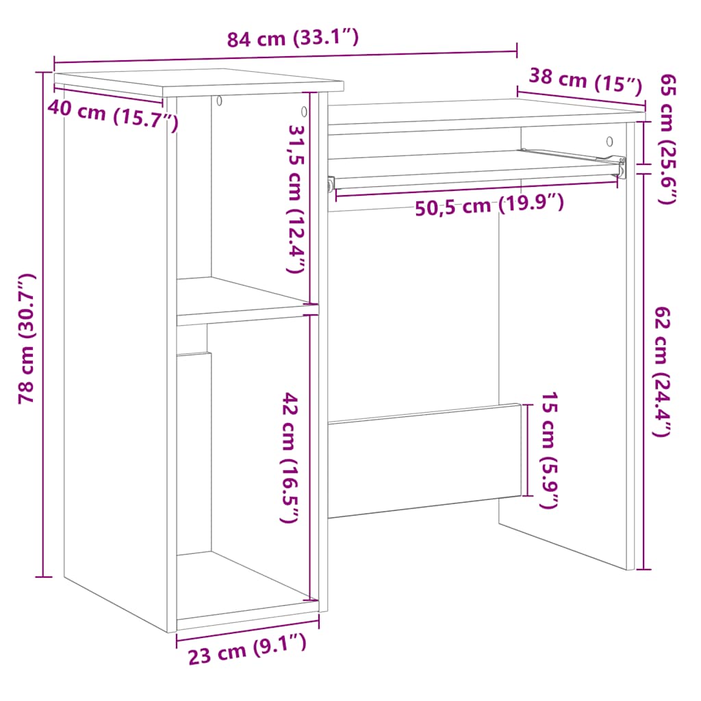 vidaXL Escritorio estantes madera ingeniería envejecida 84x40x78 cm