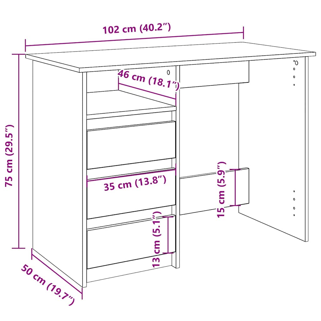 vidaXL Escritorio de madera de ingeniería blanco 102x50x75 cm