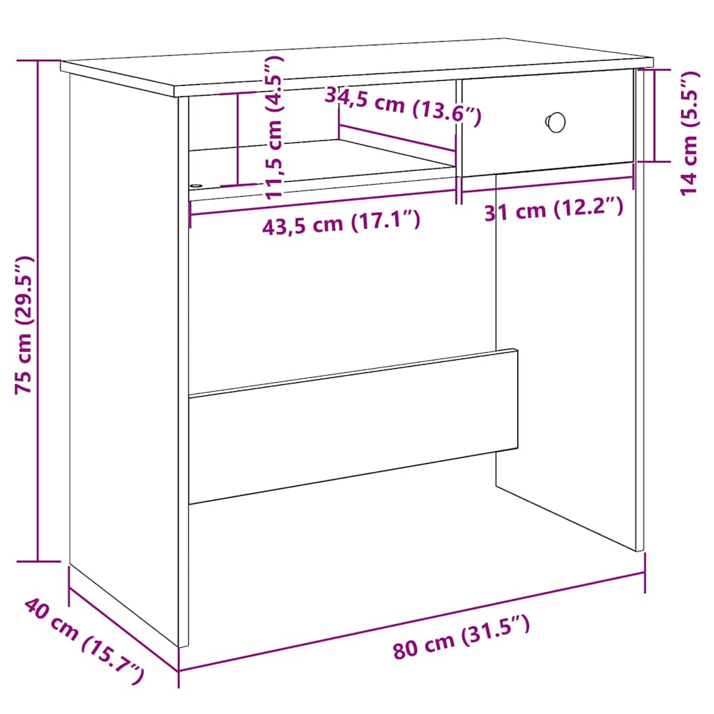 vidaXL Escritorio de madera de ingeniería roble marrón 80x40x75 cm