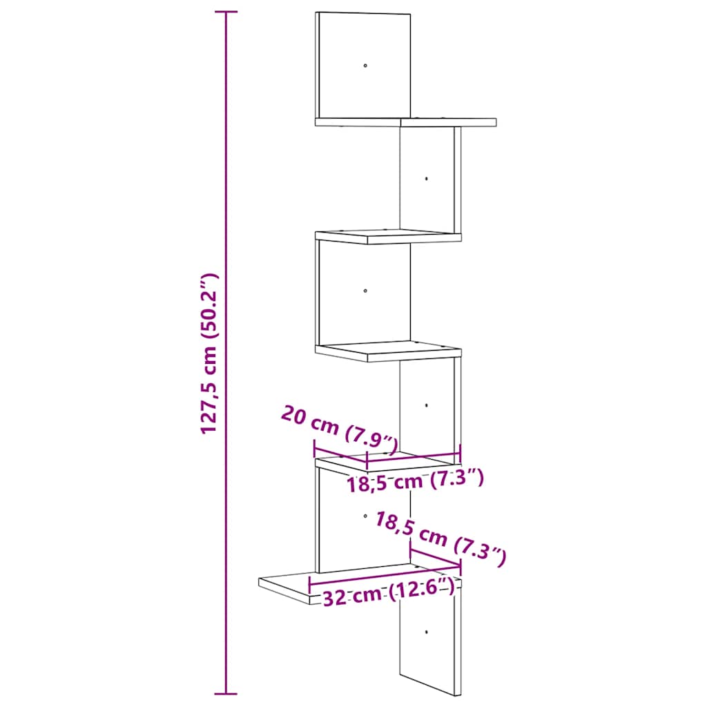 vidaXL Estante de esquina de pared contrachapado negro 32x32x127,5 cm