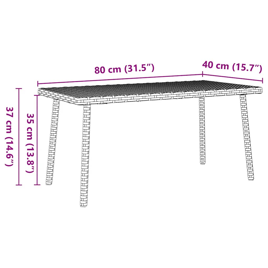 vidaXL Mesa centro jardín rectangular negra 80x40x37cm ratán sintético