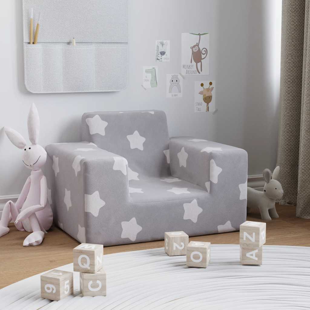 vidaXL Sofá para niños felpa suave gris claro con estrellas