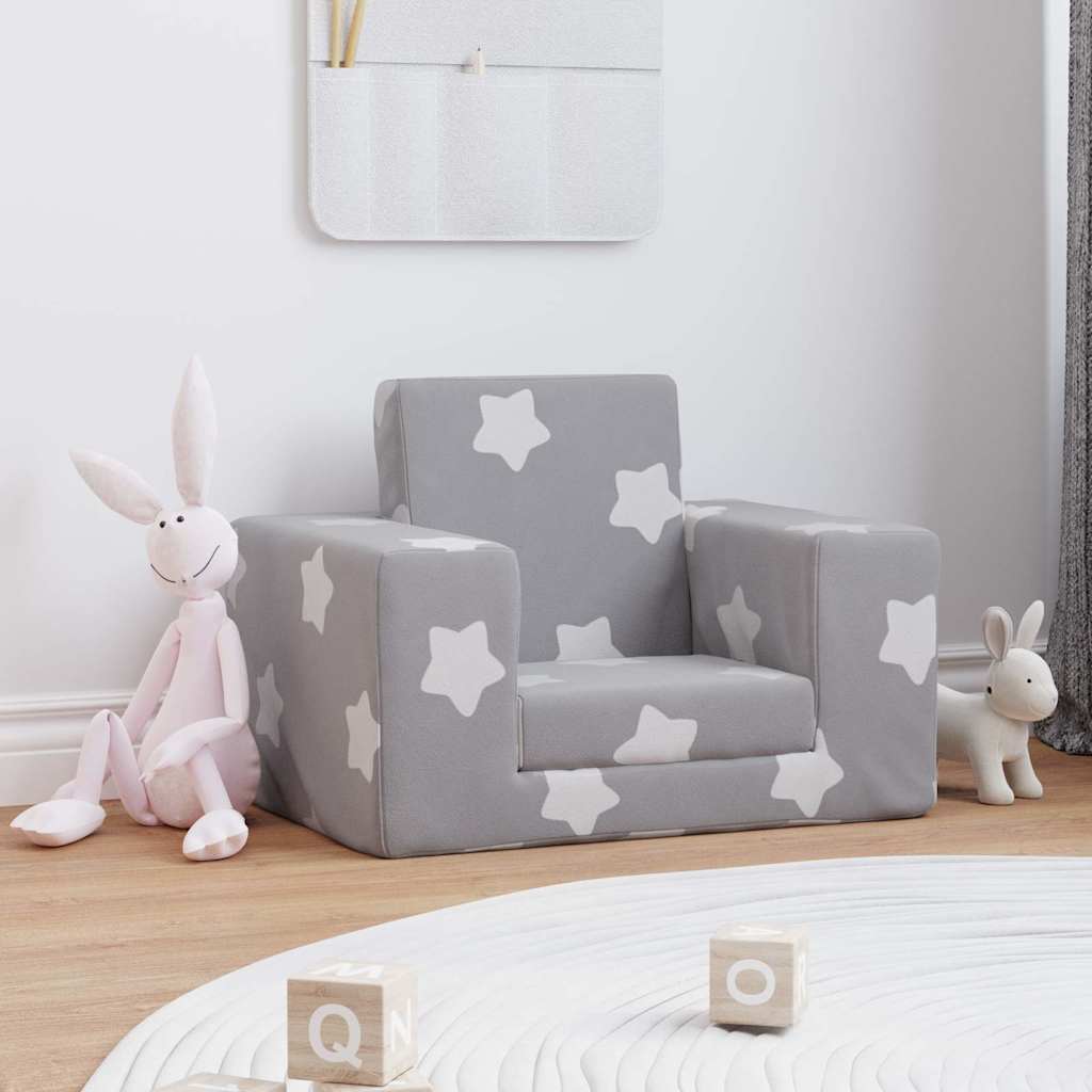 vidaXL Sofá cama infantil felpa suave gris claro con estrellas