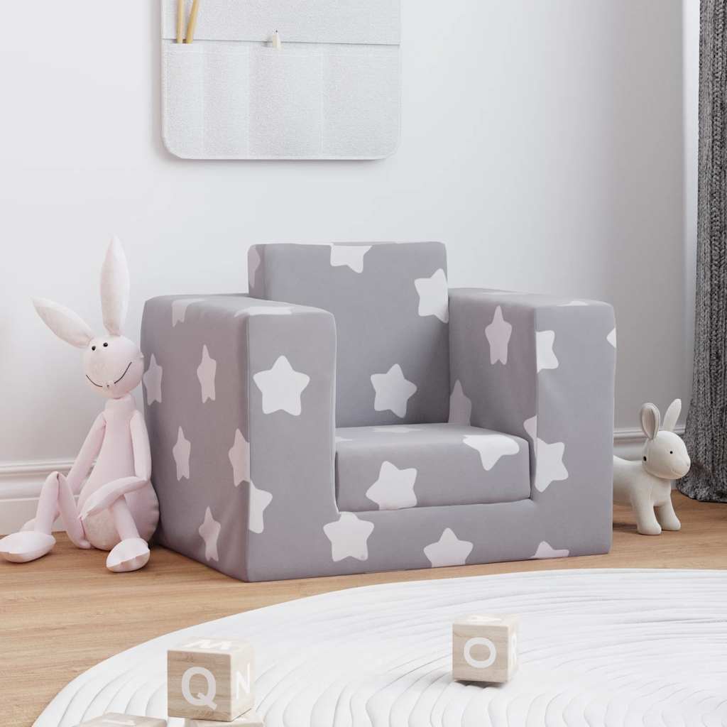 vidaXL Sofá cama infantil felpa suave gris claro con estrellas