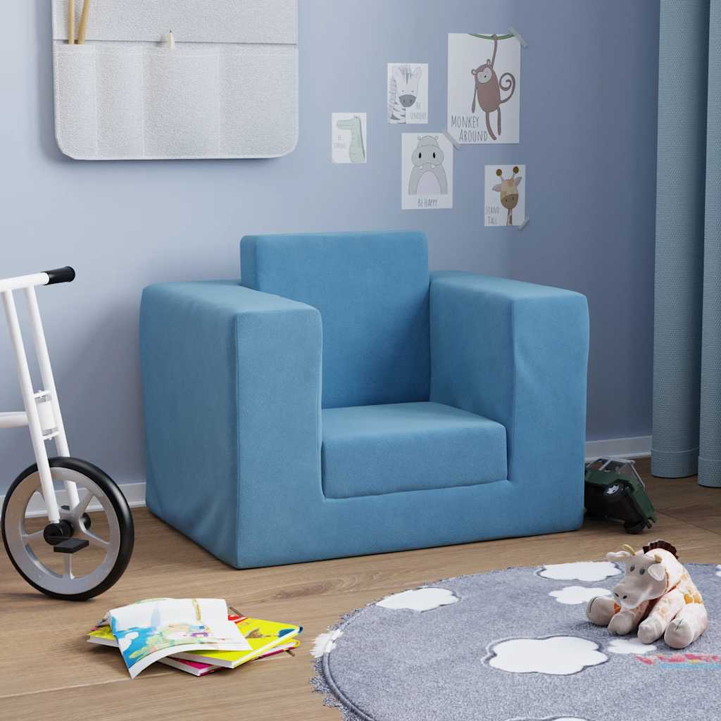 vidaXL Sofá cama infantil felpa suave azul