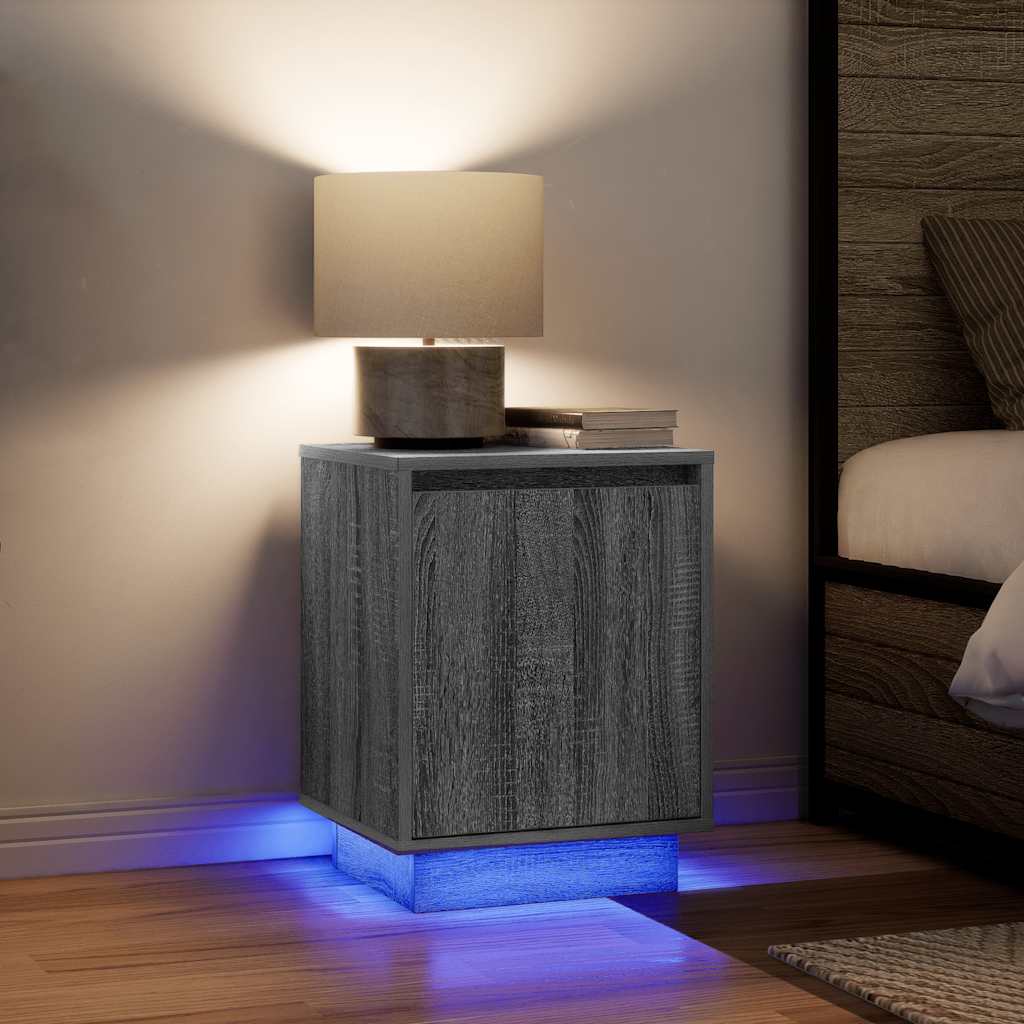 vidaXL Mesilla de noche con luces LED Sonoma gris 38x34x50 cm