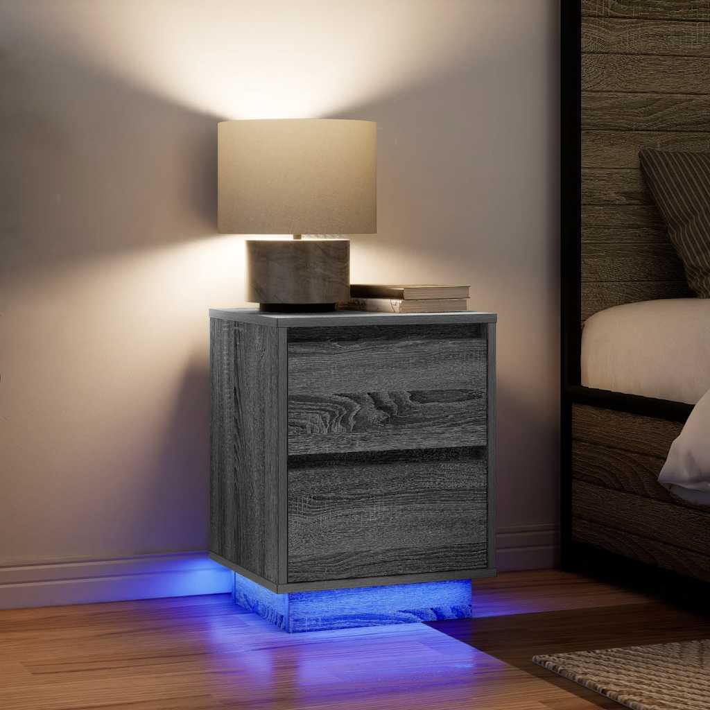 vidaXL Mesilla de noche con luces LED Sonoma gris 38x34x50 cm