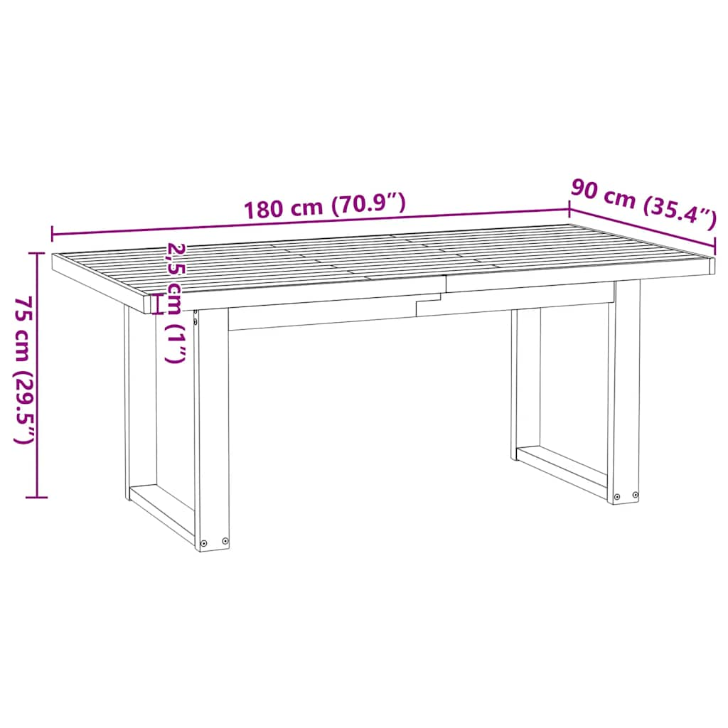 vidaXL Mesa de comedor "NOAIN" patas U madera maciza pino 180x90x75 cm