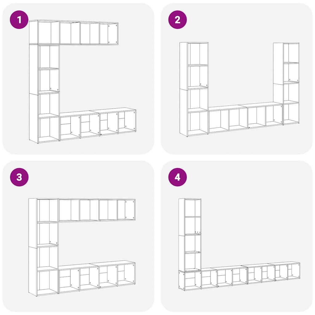 vidaXL Estantería para libros 3 uds madera vieja madera de ingeniería