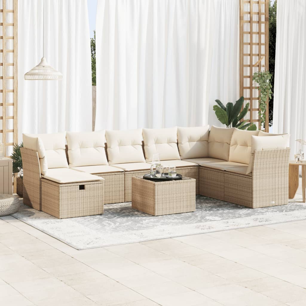 vidaXL Set de sofás de jardín con cojines 9 pzas ratán sintético beige