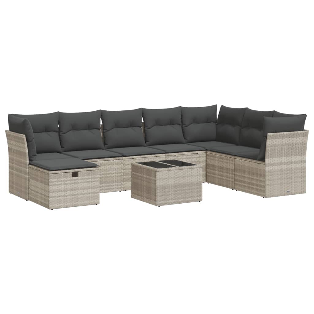 vidaXL Set muebles jardín 9 pzas y cojines ratán sintético gris claro