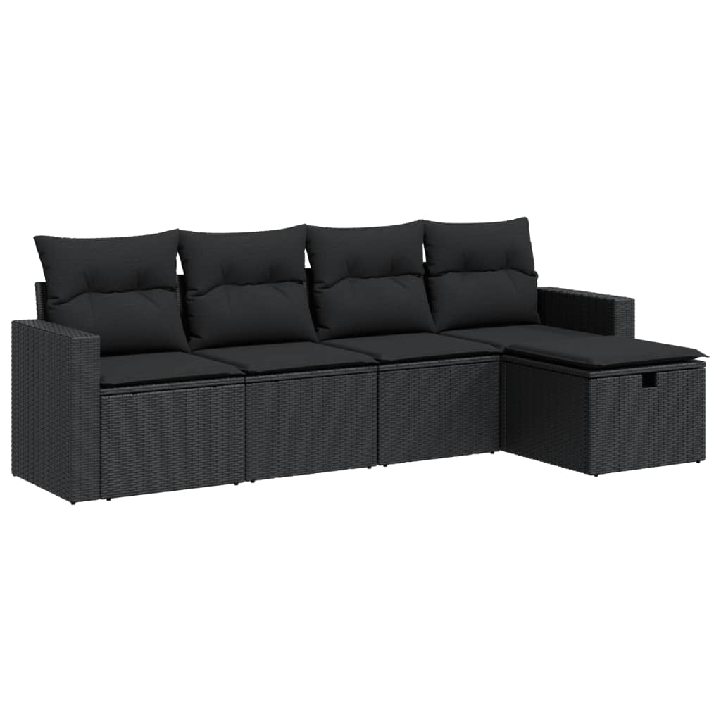 vidaXL Set de muebles de jardín 5 pzas y cojines ratán sintético negro